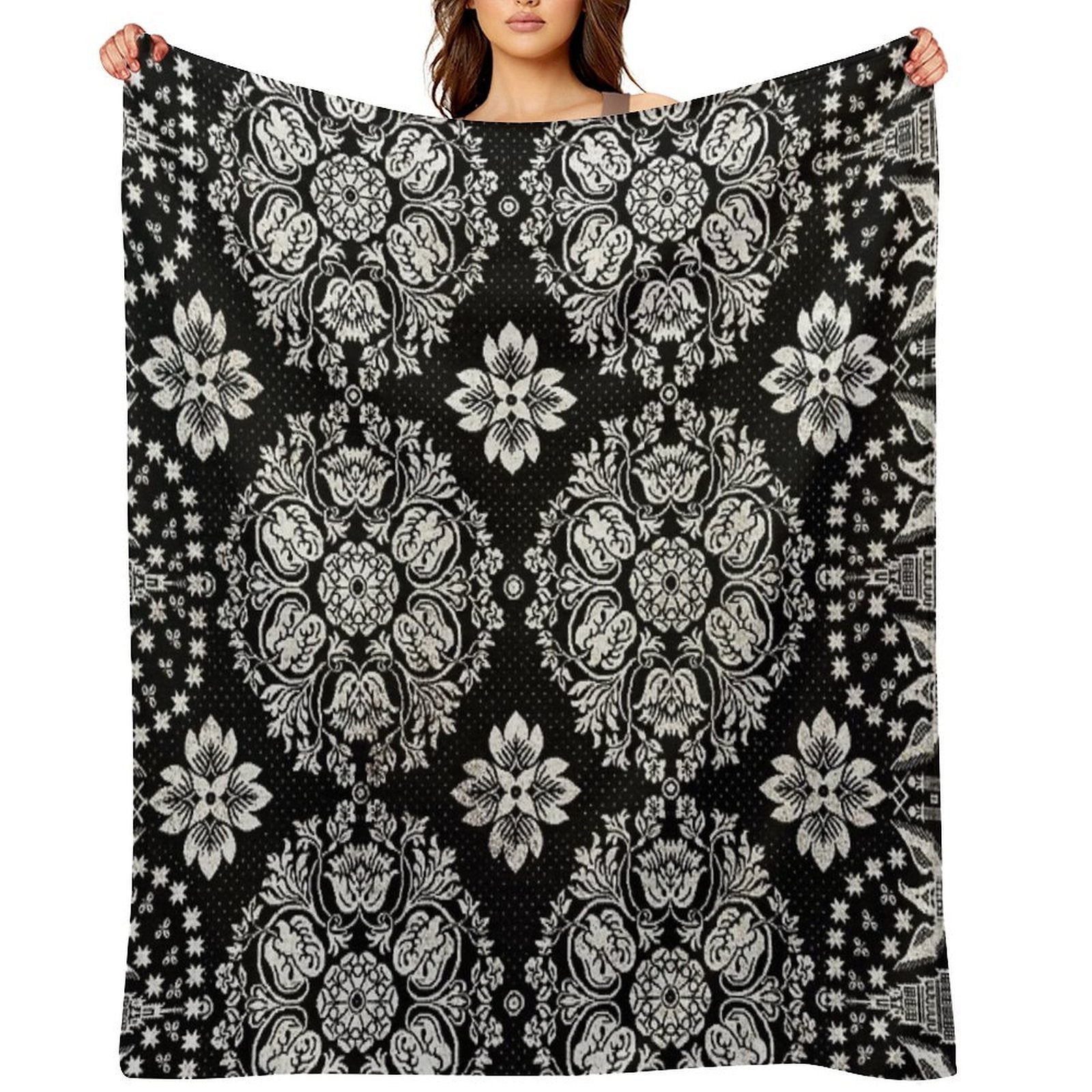 Vintage Bandana Coverlet Textile Print  Cali Boho  Bossy Cat Home Multi-functional Throw Blanket