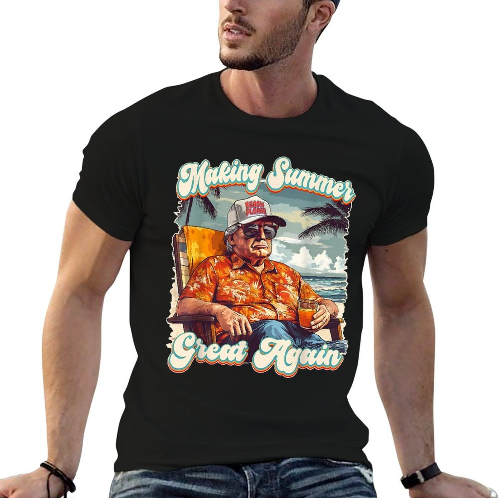 Making Summer Great Again Hawaii Beach Funny Trump Vacation  Summer-ready Fabric T-Shirt