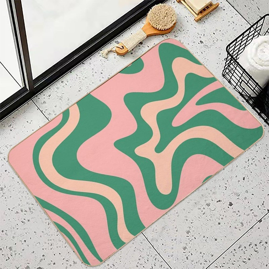 Liquid Swirl Contemporary Abstract Pattern in Blush Pink And Green  Versatile Bath Mat