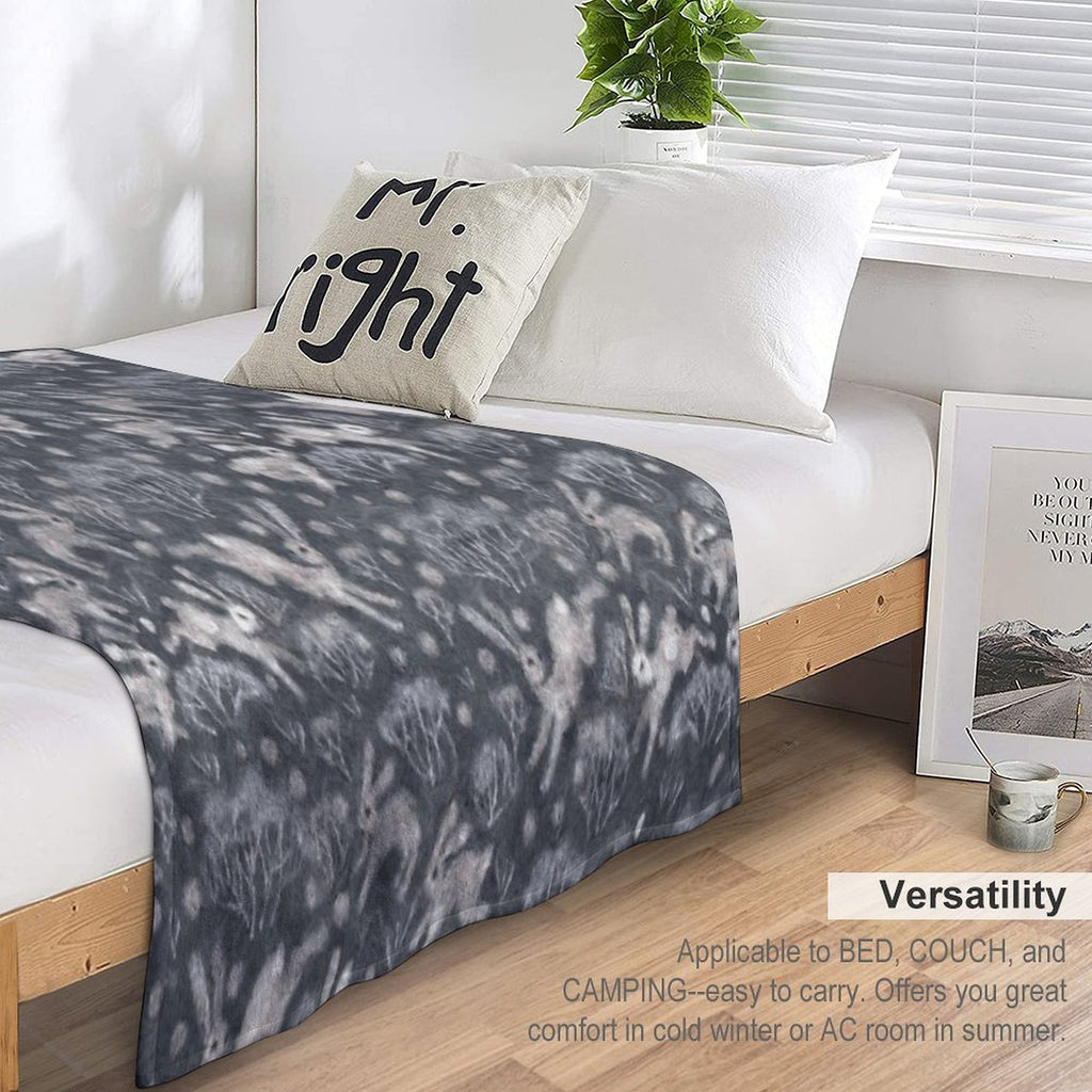 Hares Field, Winter Snow Field Bunnies Rabbits Pattern Grey Versatility Throw Blanket