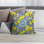 Bright Mediterranean Sicilian Tiles with Citrus Lemons Soft Style Accent Throw Pillow
