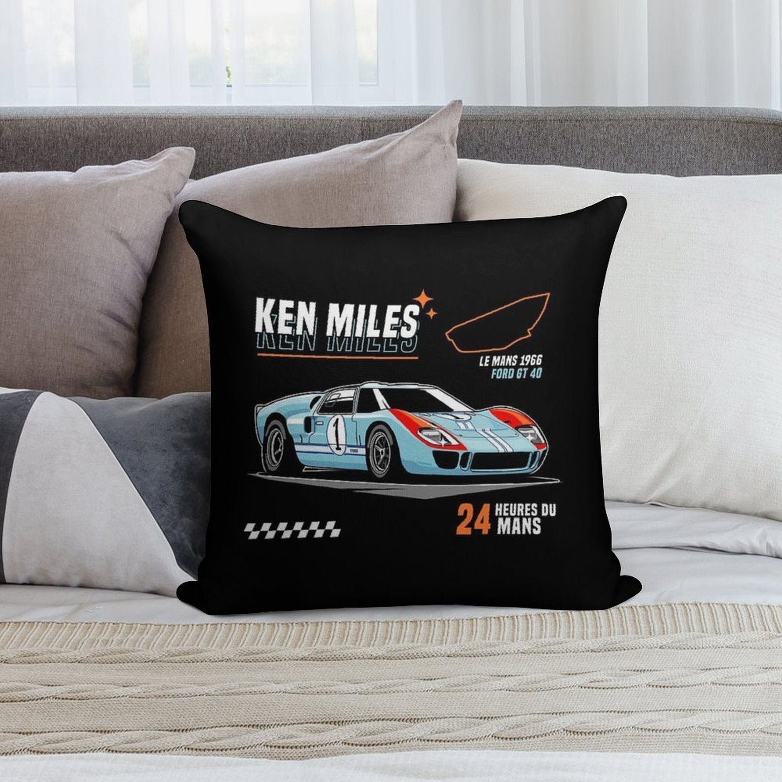 Ford GT40 - Ken Miles Le Mans 1966 Soft Shrink-Resistant Throw Pillow