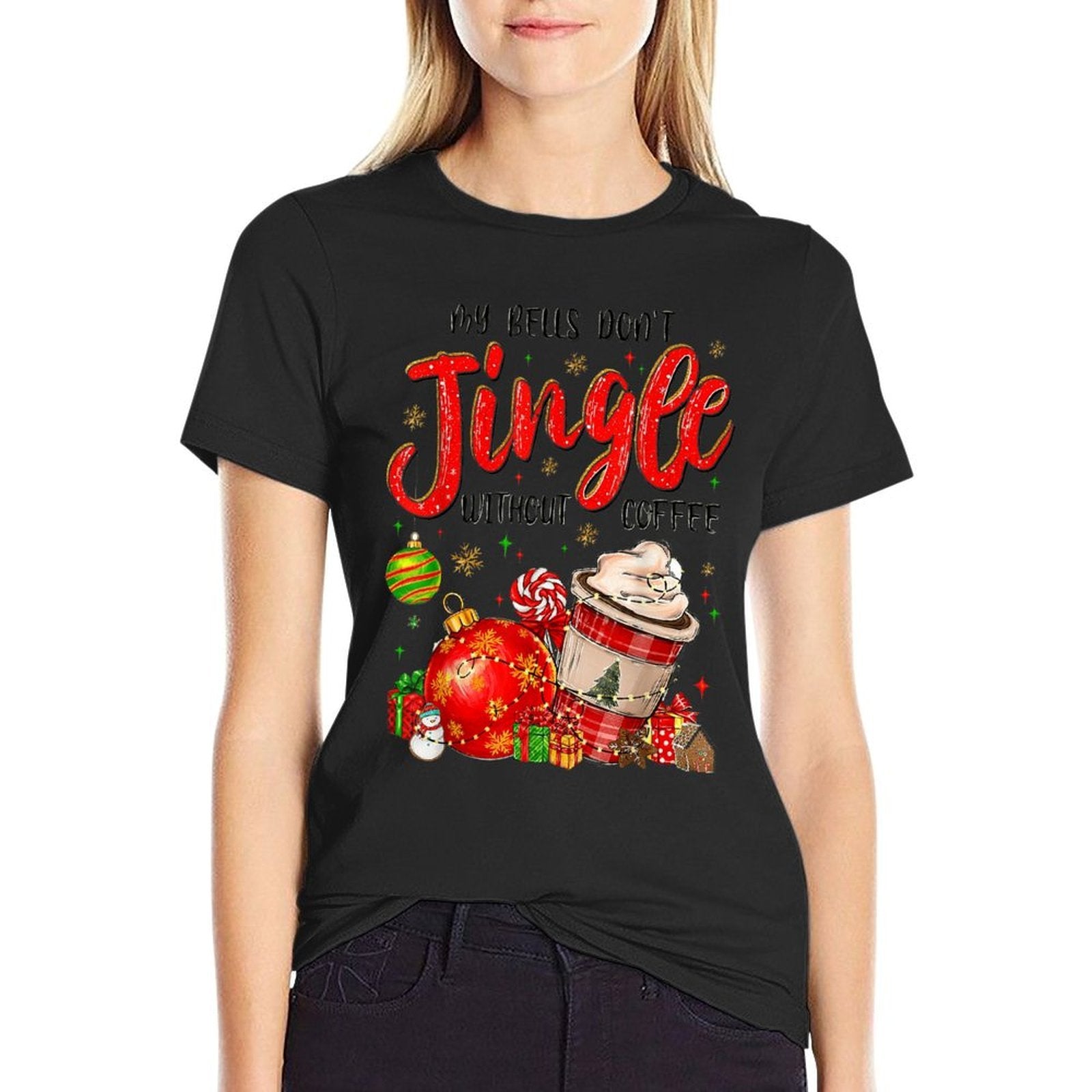 My Bells Dont Jingle Without Coffee Christmas Coffee Lover  Lightweight T-Shirt