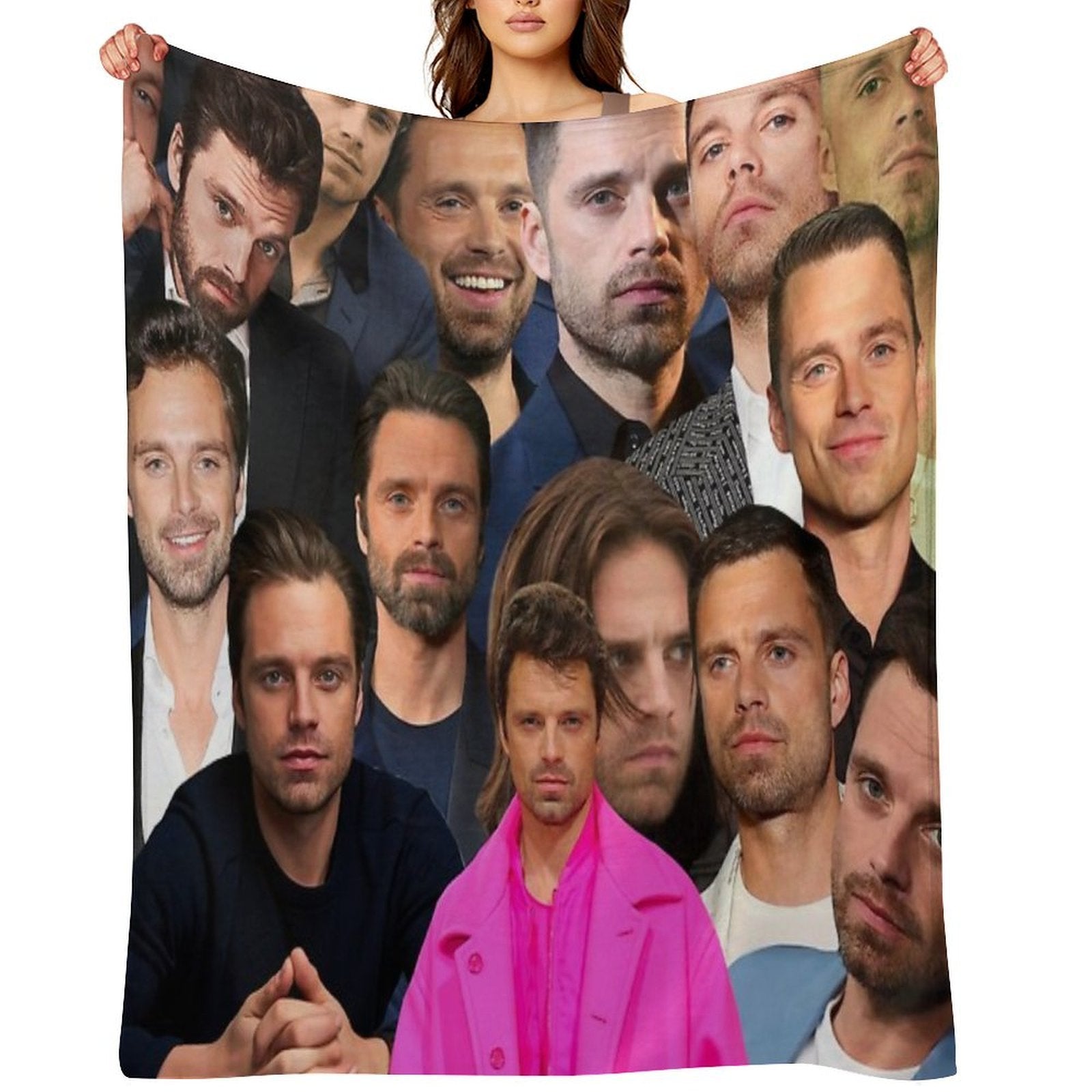 Sebastian Stan Photo Collage Throw Blanket Sustainable Throw Blanket