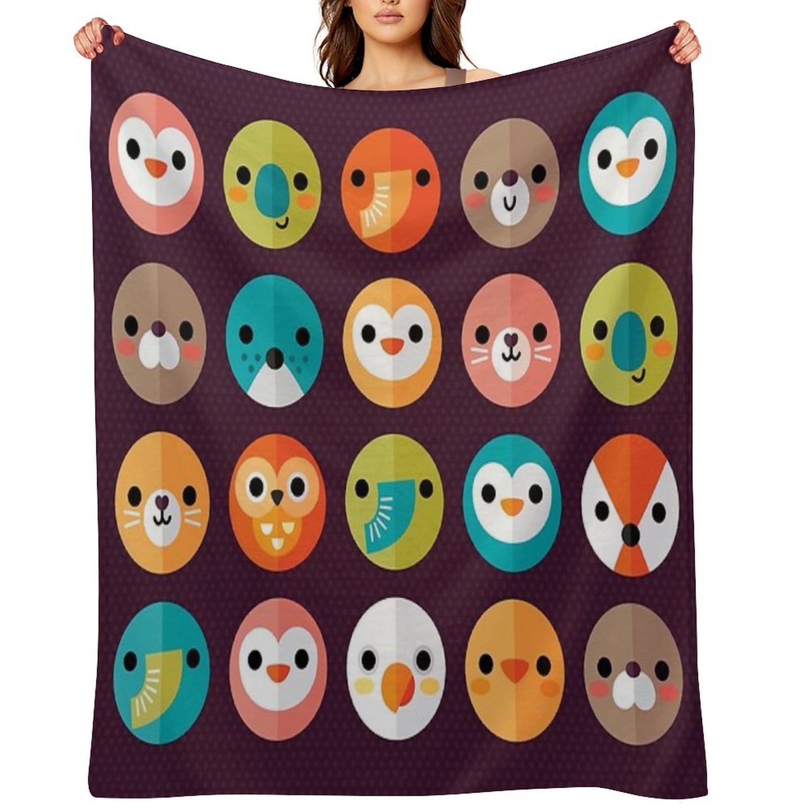 Smiley Faces - Cute Animal Faces Shrink-resistant Throw Blanket