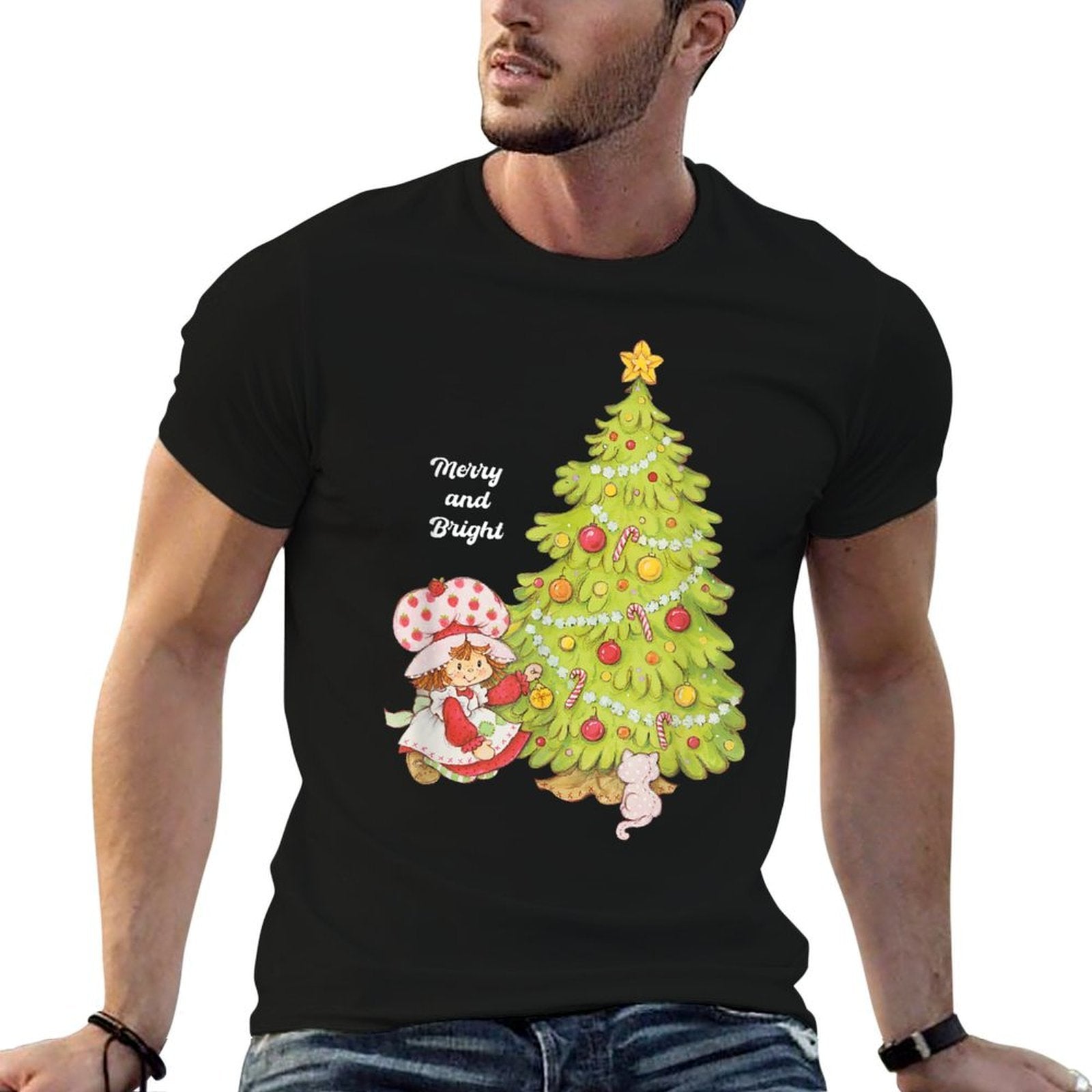 Strawberry Shortcake Merry Christmas Vintage Tree  Heathered Texture T-Shirt