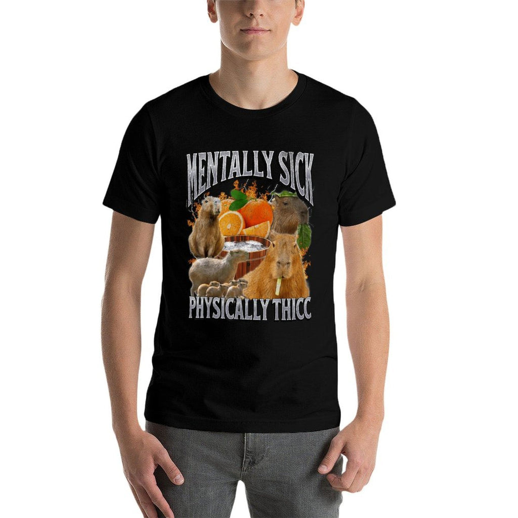 Physically Thicc Funny Capybara Meme Bootleg Y2K Graphic  Fade-proof Color T-Shirt