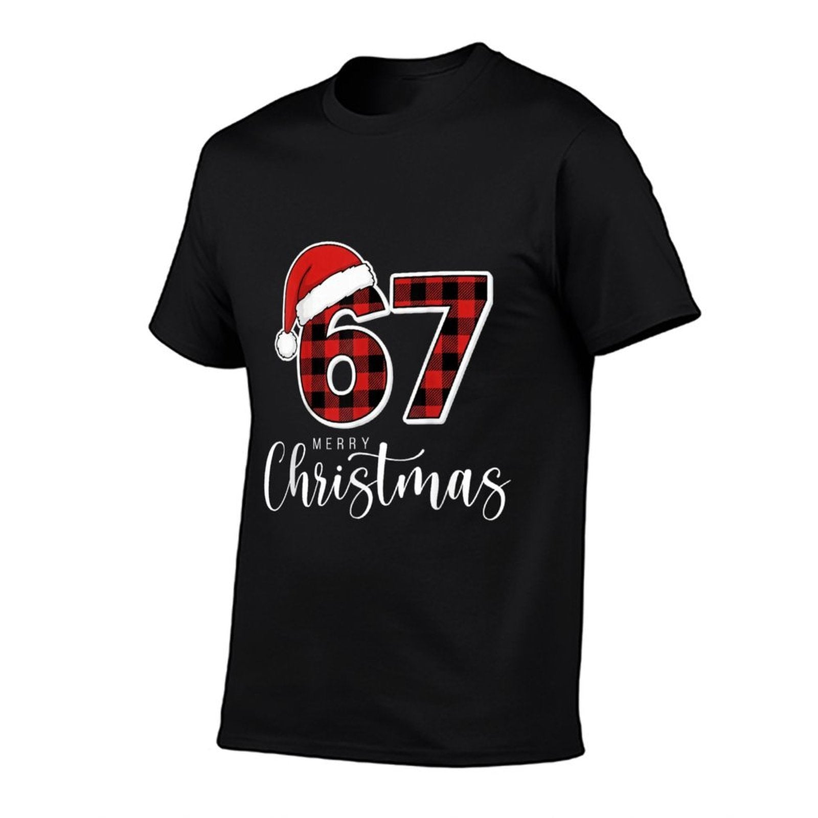 67 Meme Merry Christmas 67 Buffalo Plaid Xmas Retro Vintage  Rolled Sleeves T-Shirt