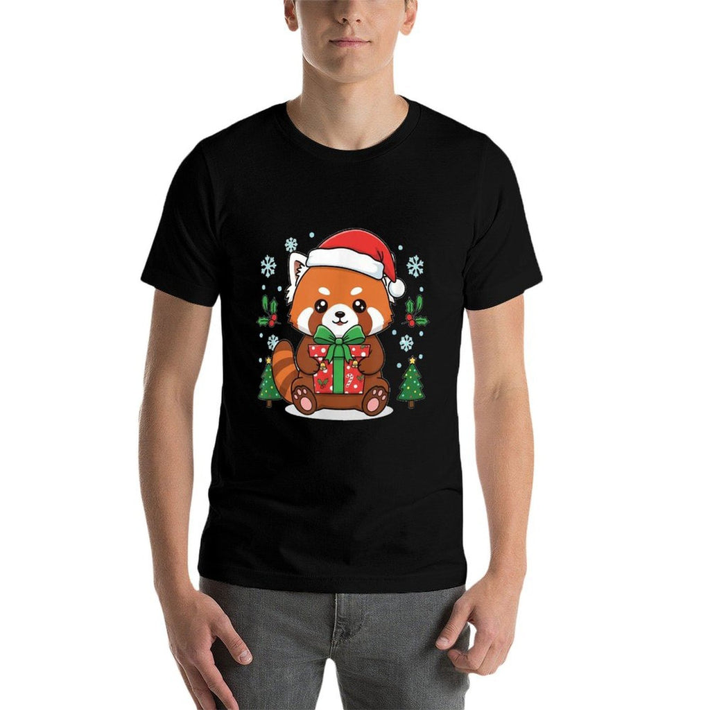 Kawaii Red Panda with Santa Hat - Christmas Celebration  Rolled Sleeves T-Shirt