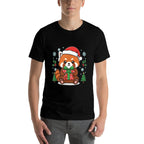 Kawaii Red Panda with Santa Hat - Christmas Celebration  Rolled Sleeves T-Shirt