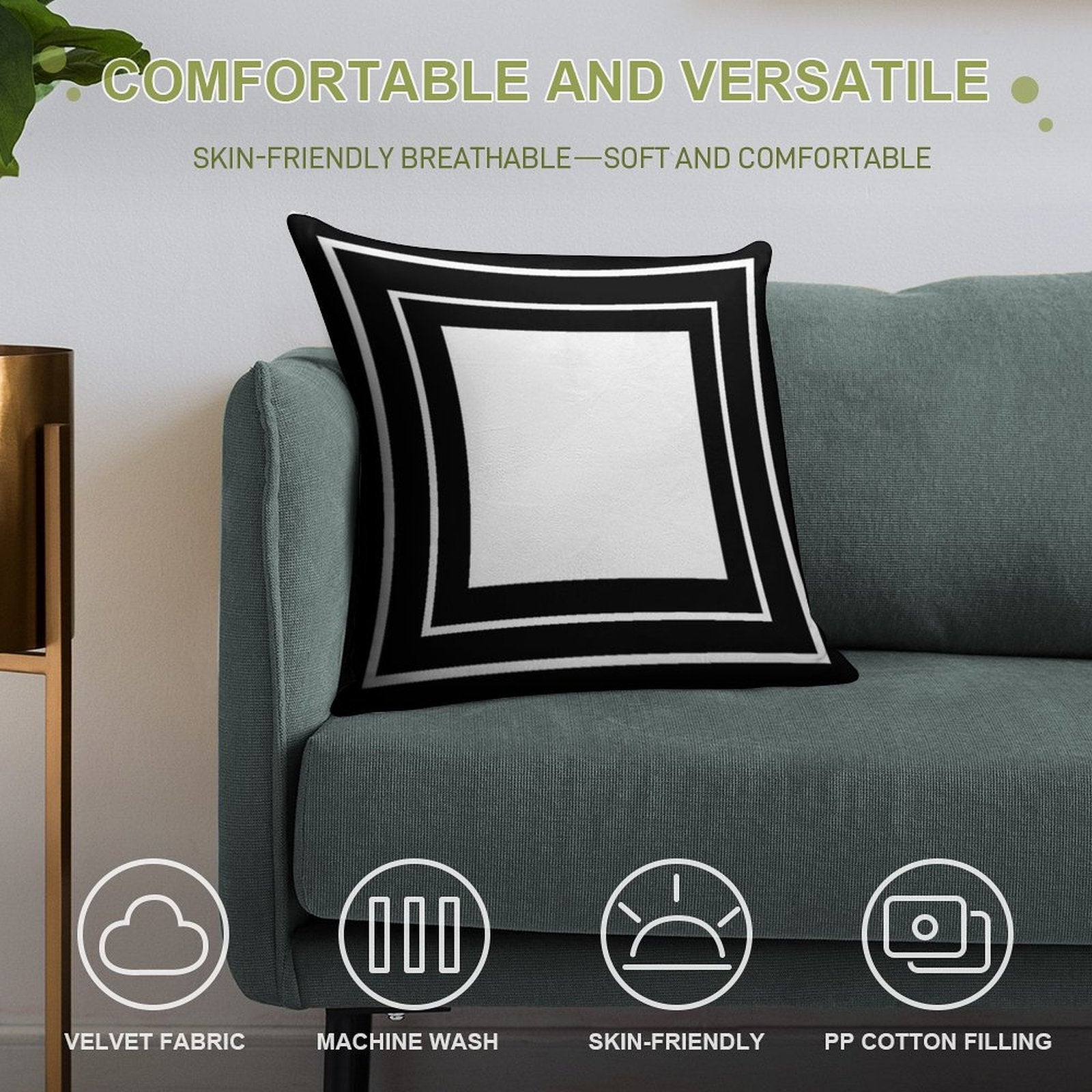 Black Velvet Soft Reinforced Edging Throw Pillow