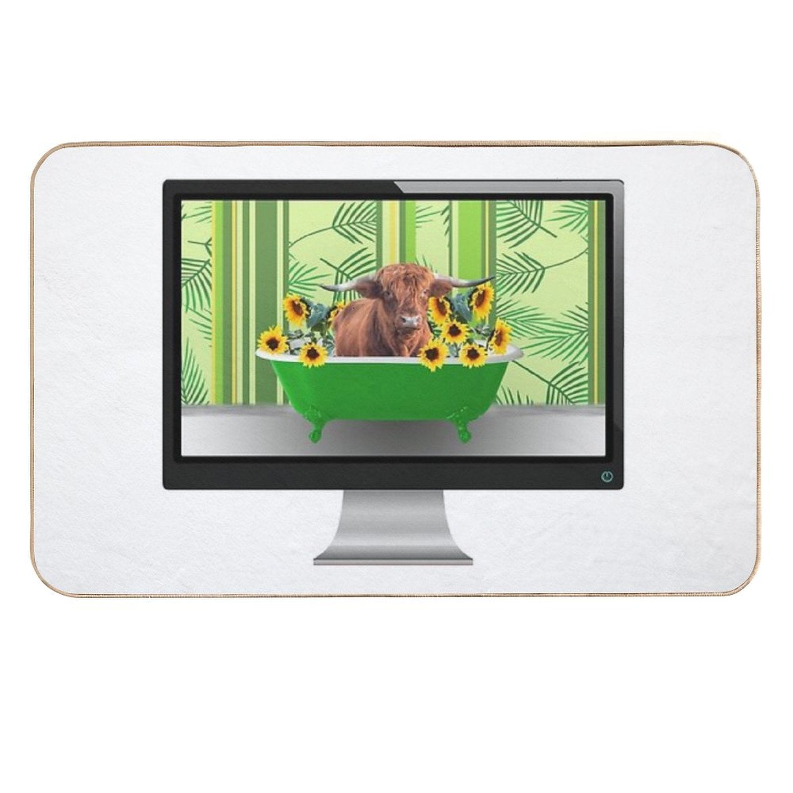 Computer Screen Green Bathtub Sunflower Highland Cow  Rapid-Drying Bath Mat