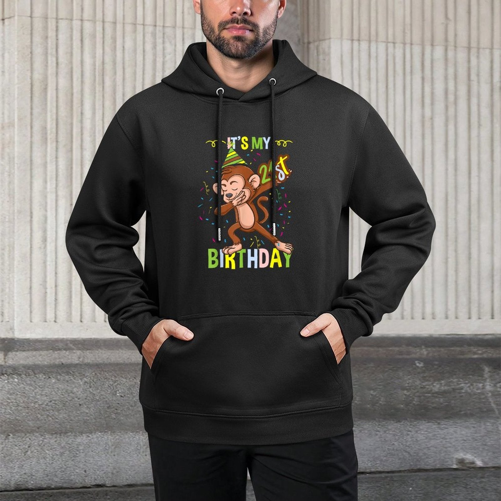 Its My 21st Birthday Monkey Kangaroo Pocket Hoodie