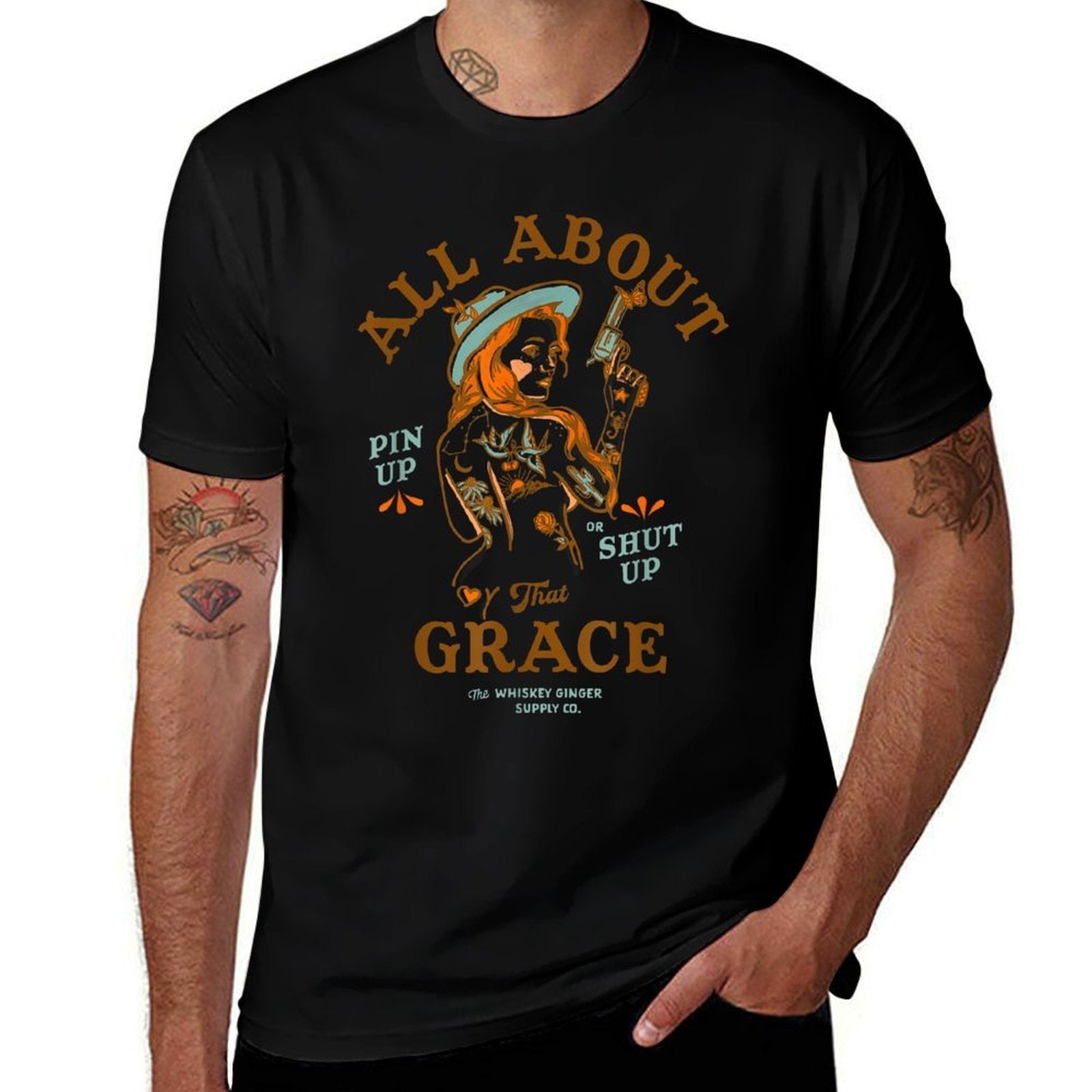 That Grace Womens Badass Redhead Tattoo Pin Up Girl  Quick-drying T-Shirt
