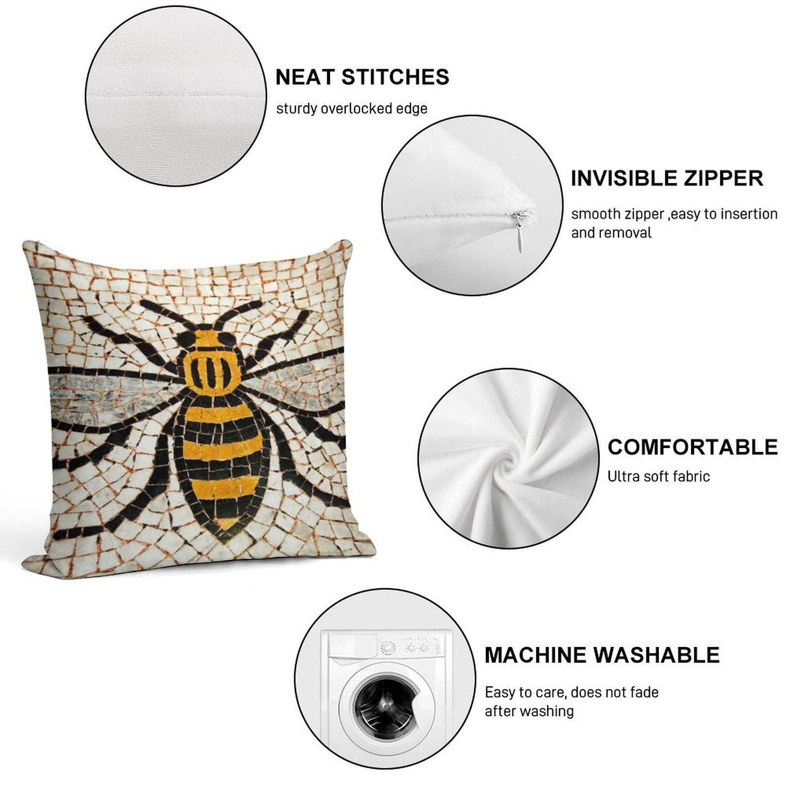 Manchester Bee Soft Fade-Resistant Throw Pillow