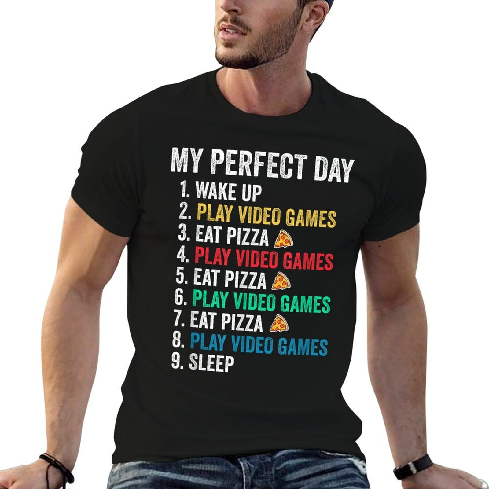 My Perfect Day Play Video Games  Eat Pizza Funny  Trendy Pattern T-Shirt