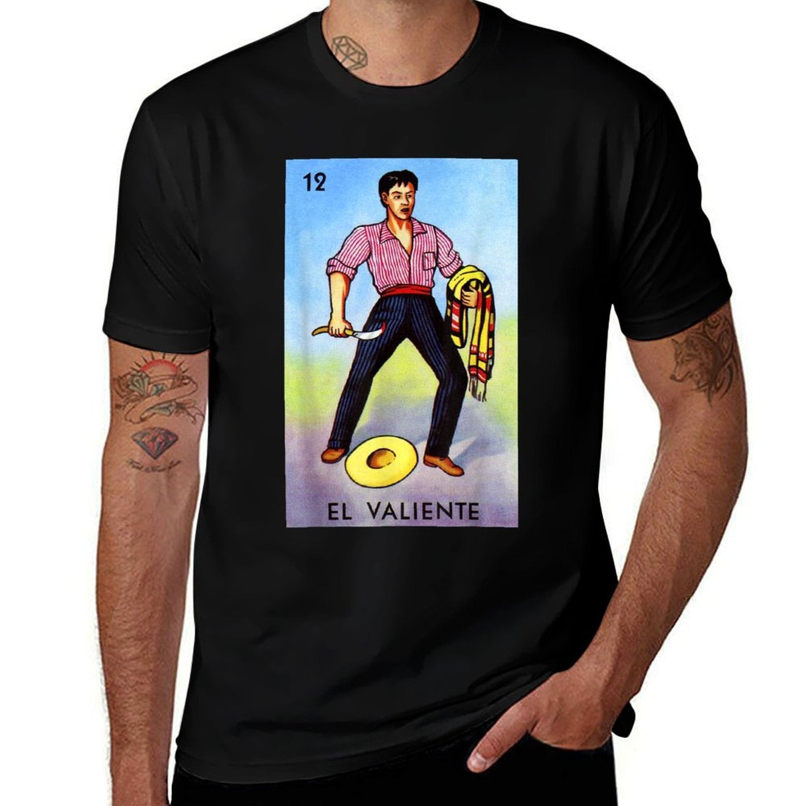 El Valiente Funny Card Mexican Lottery Card  High-quality Stitching T-Shirt