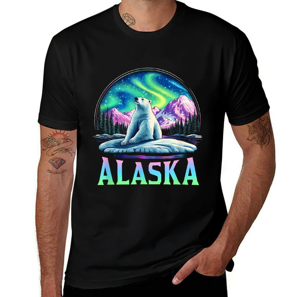 Alaska Northern Lights Aurora Viewing Bear Vacation Trip  Heathered Texture T-Shirt