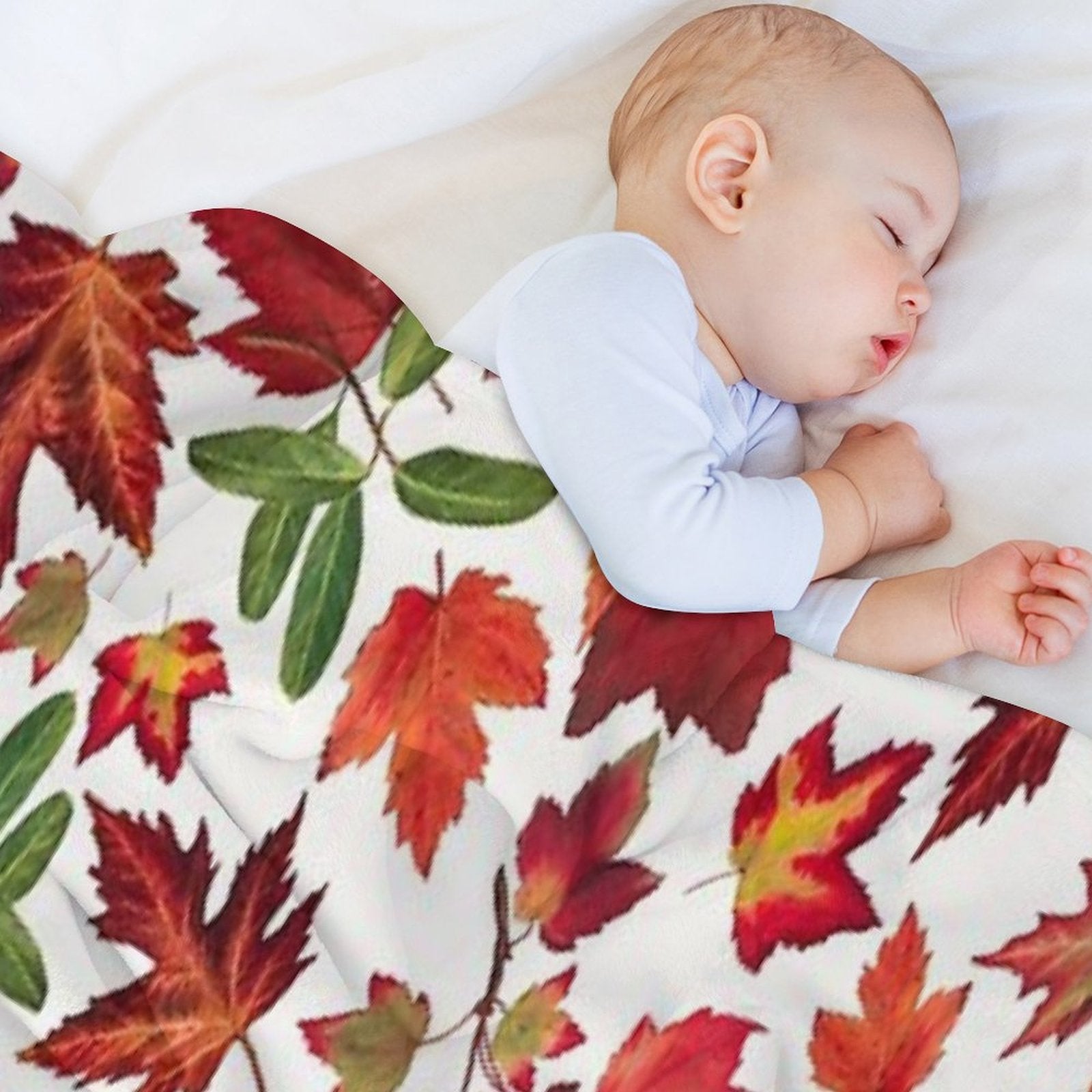 Vintage Colorful Fall Leaves Forest Botanical Garden Pattern - White Shrink-resistant Throw Blanket