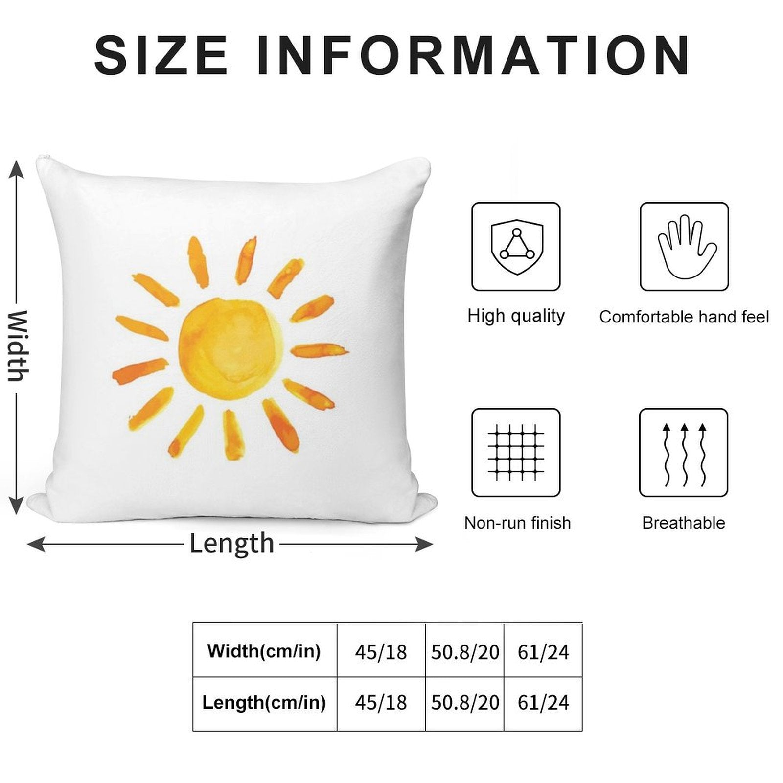 Brushed Watercolor Painted Sun Soft Washable Throw Pillow