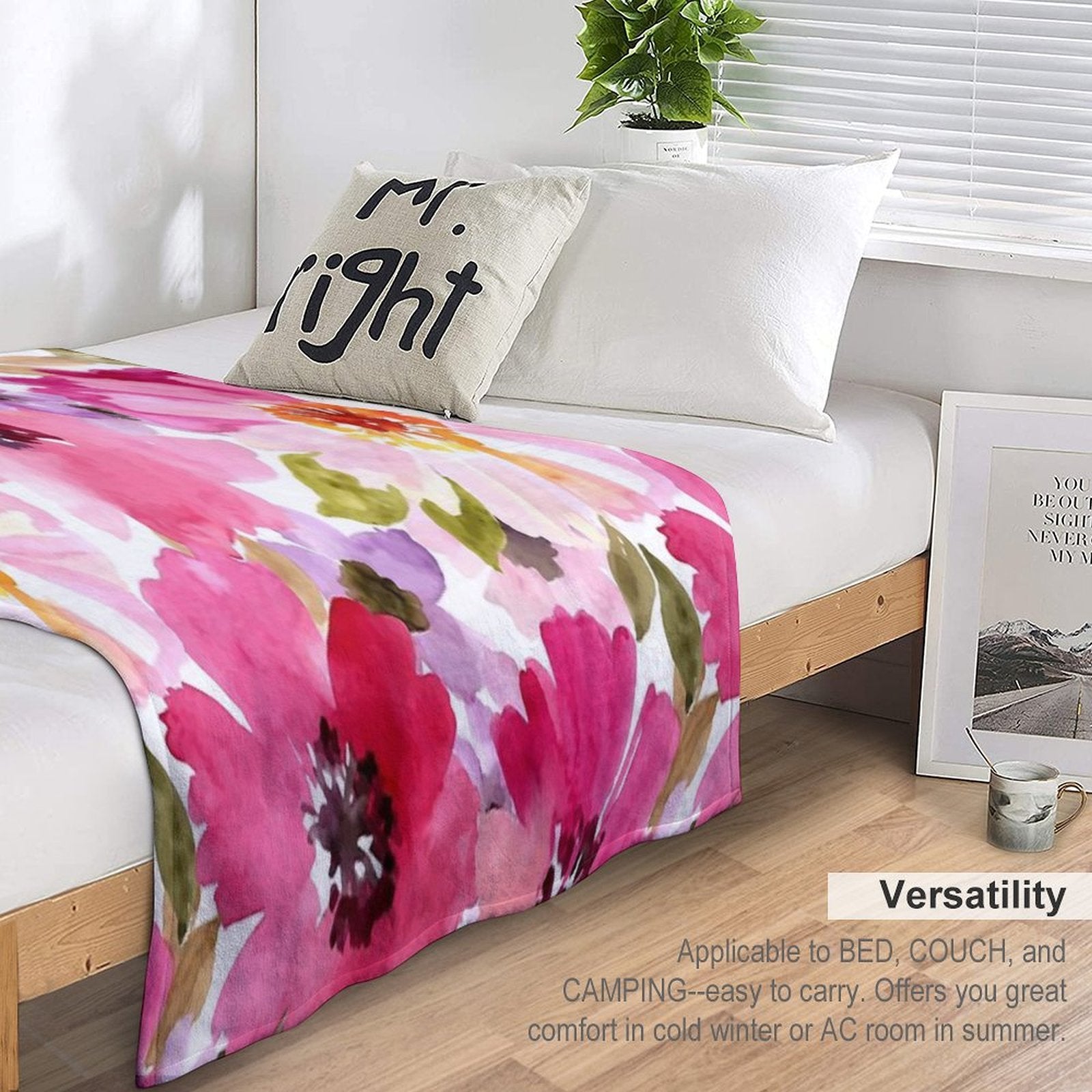Watercolor Flowers Pink Fuchsia Eco-conscious Throw Blanket