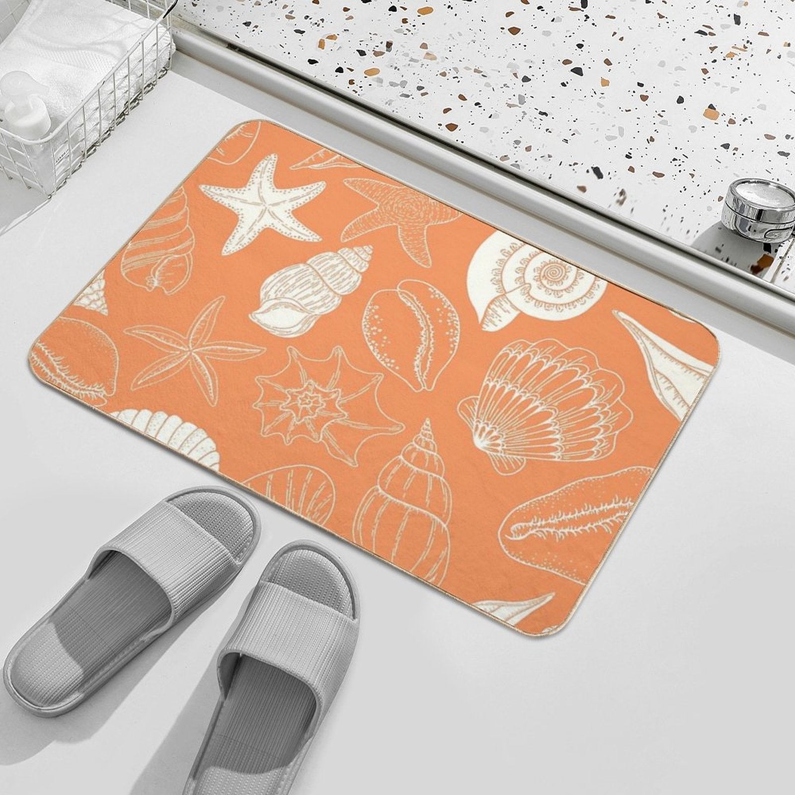 Orange Creamiscle Seashells And Starfish Pattern  Odorless Bath Mat