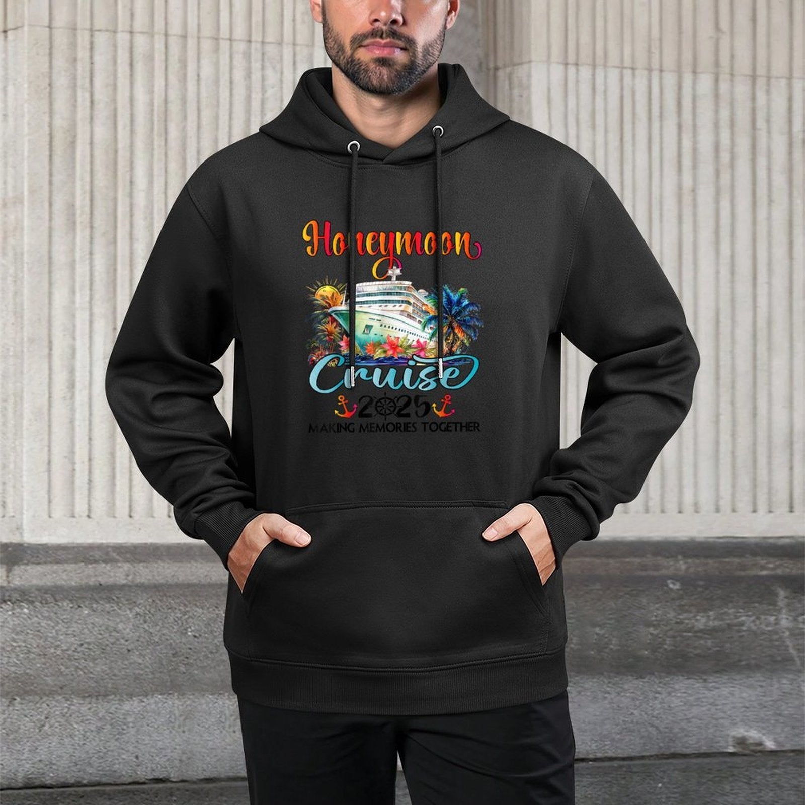 Honeymoon Cruise 2025 Just Married Matching Couple Vacation Cotton-Polyester Blend Hoodie