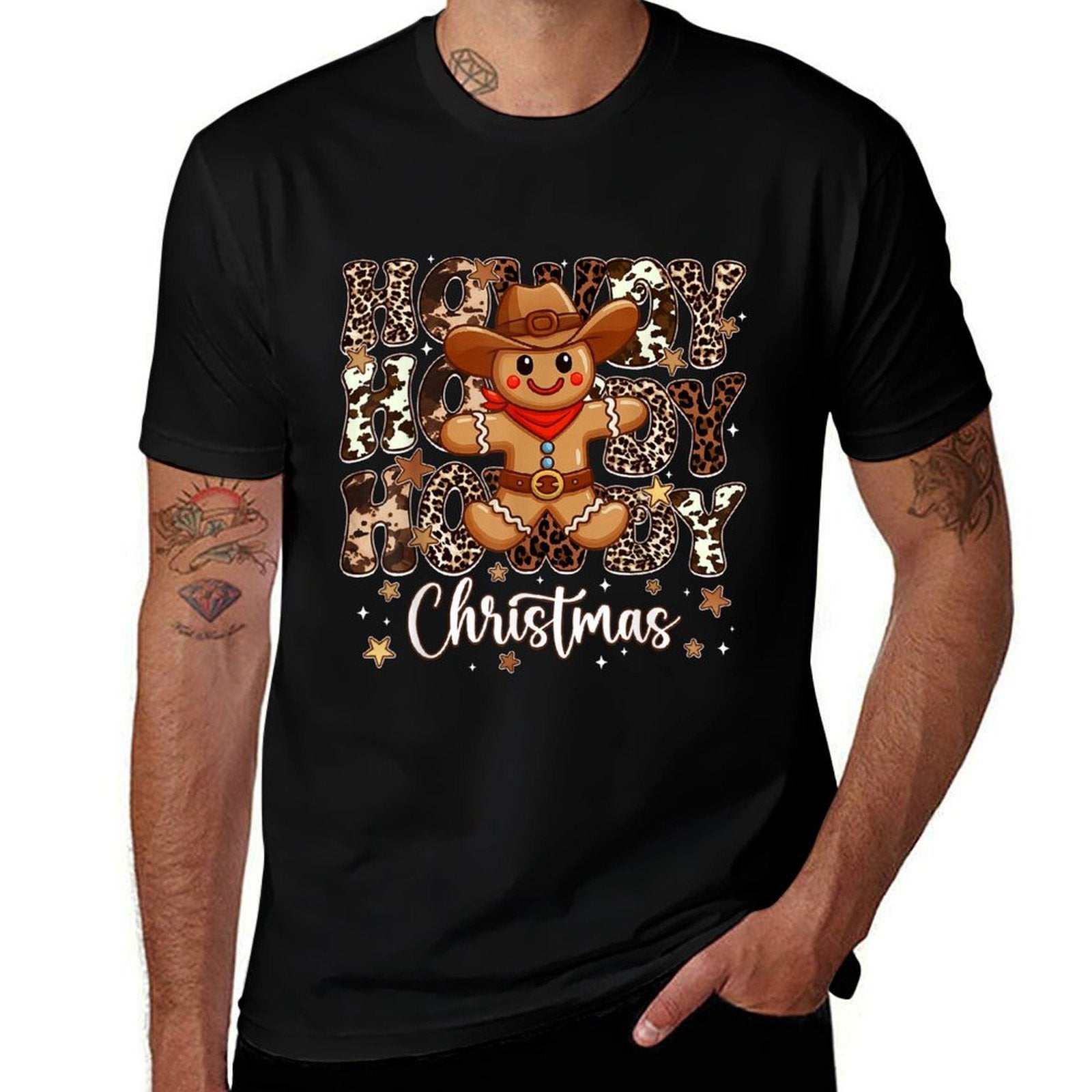 Howdy Christmas Cowboy Gingerbread Pjs Xmas Men Boy  Vintage-inspired T-Shirt