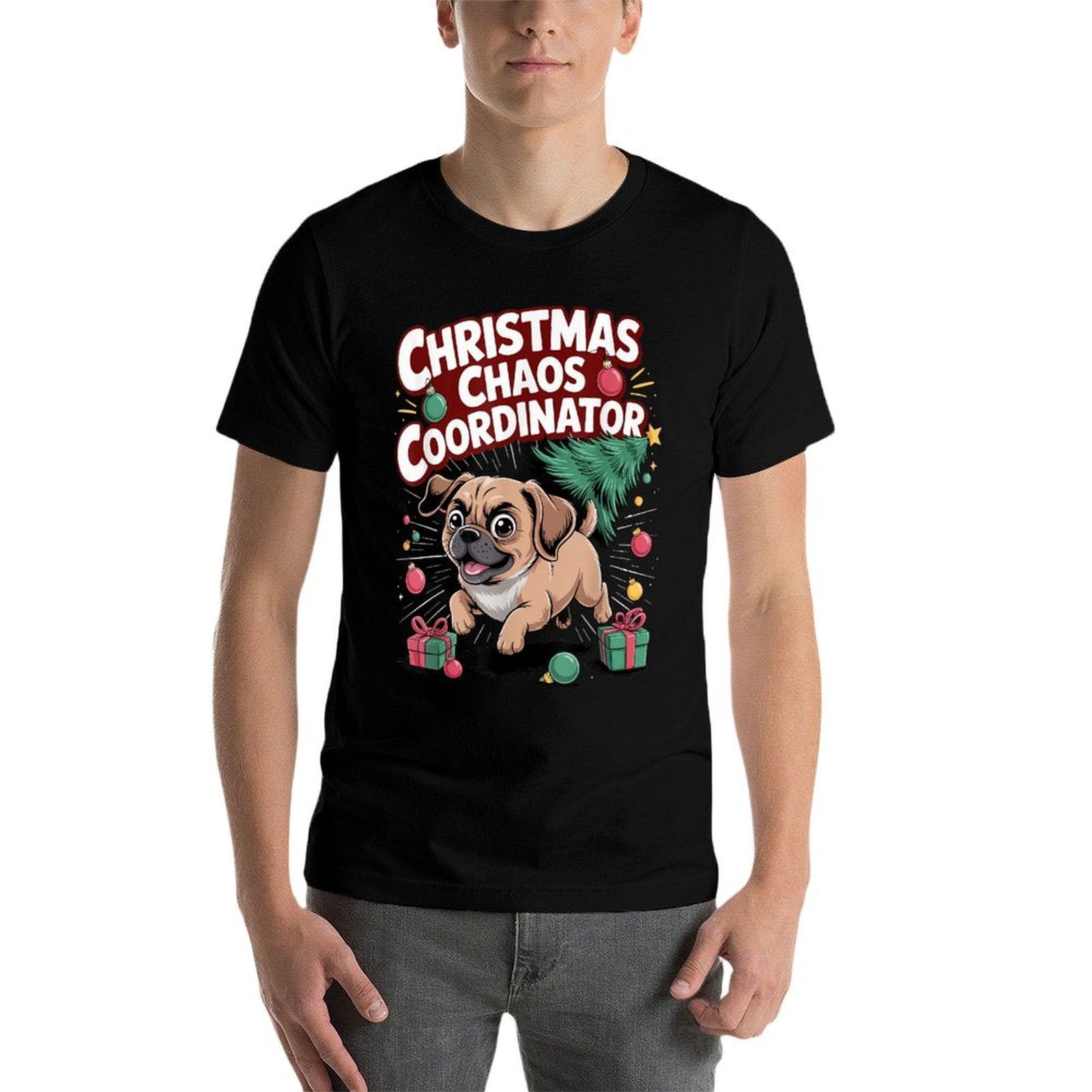 Christmas Chaos Coordinator Xmas Puppy Funny Puggle  Trendy Pattern T-Shirt