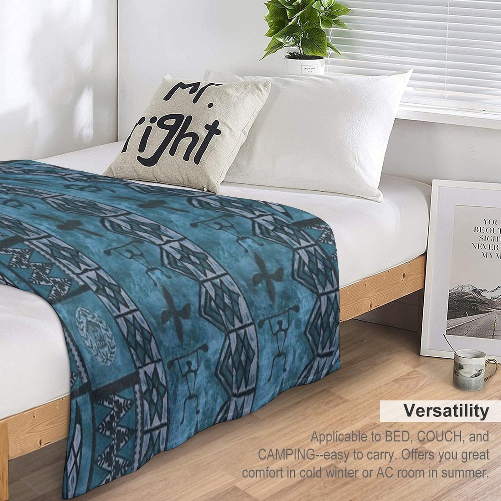 Vintage Hawaiian Tapa Ocean Blue Durable Throw Blanket