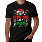 First Christmas As A Mom 2025 Family Matching 1st New Mom  Relaxed-fit T-Shirt