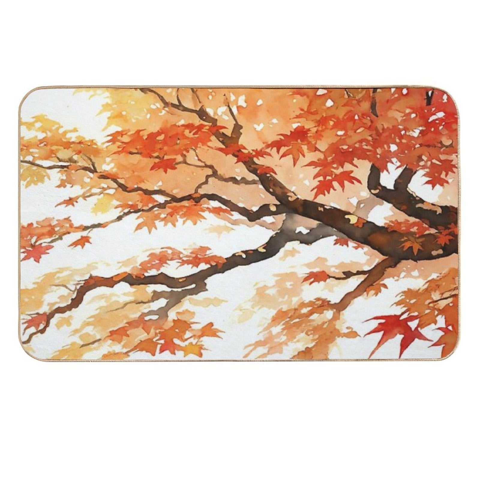 Watercolour Autumn Branches And Leaves  Anti-Trip Bath Mat