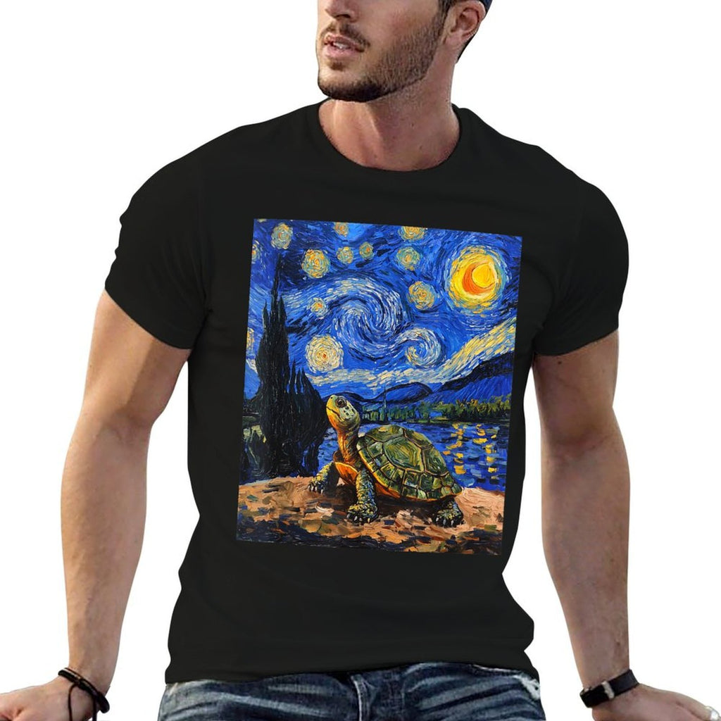 Cute Tortoise Turtle - Van Gogh Style - Starry Night  Oversized Silhouette T-Shirt