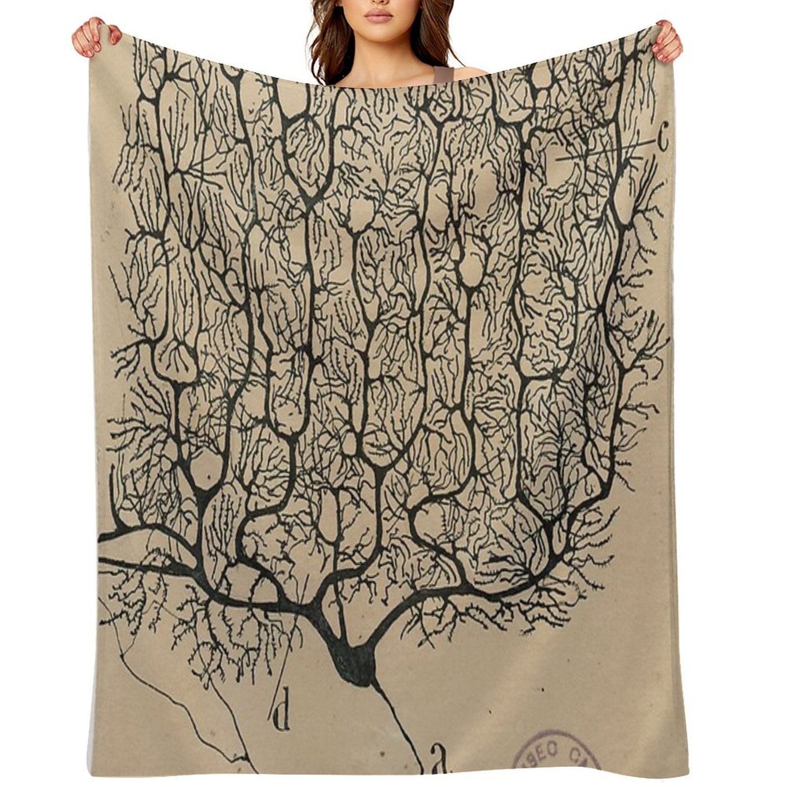 Cajal's Neurons Sketch Wrinkle-free Throw Blanket