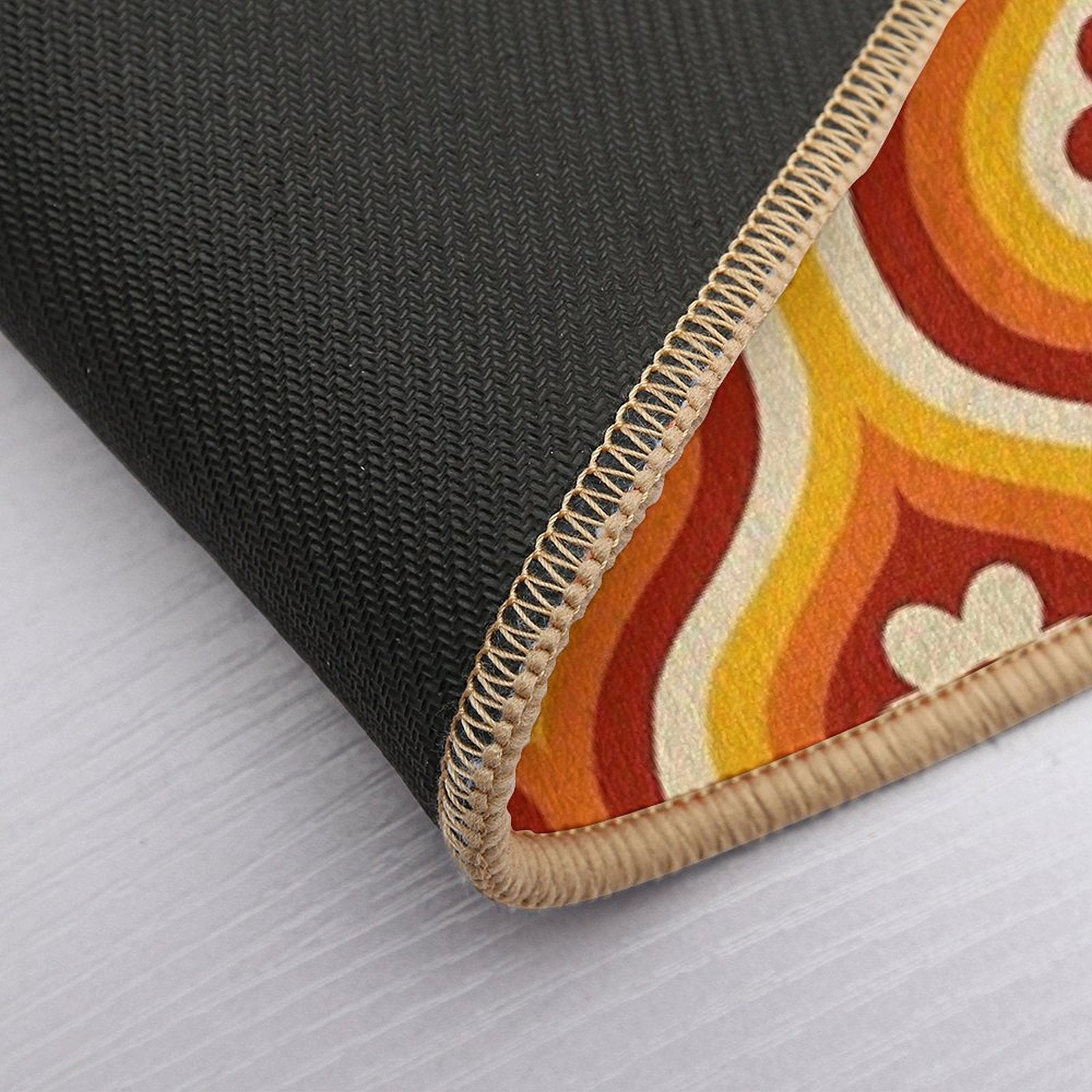 70s Groovy Daisy Ovals Pattern  Fade-Resistant Bath Mat