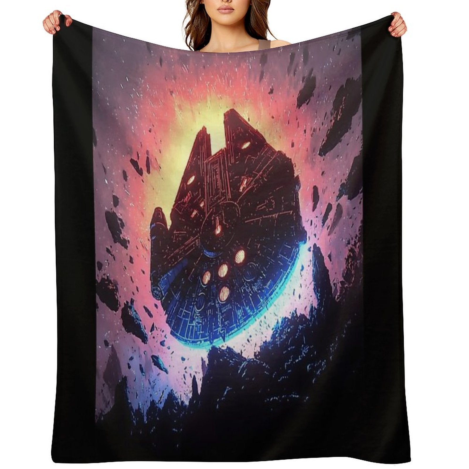 Millennium Falcon in Asteroid Field Wrinkle-free Throw Blanket
