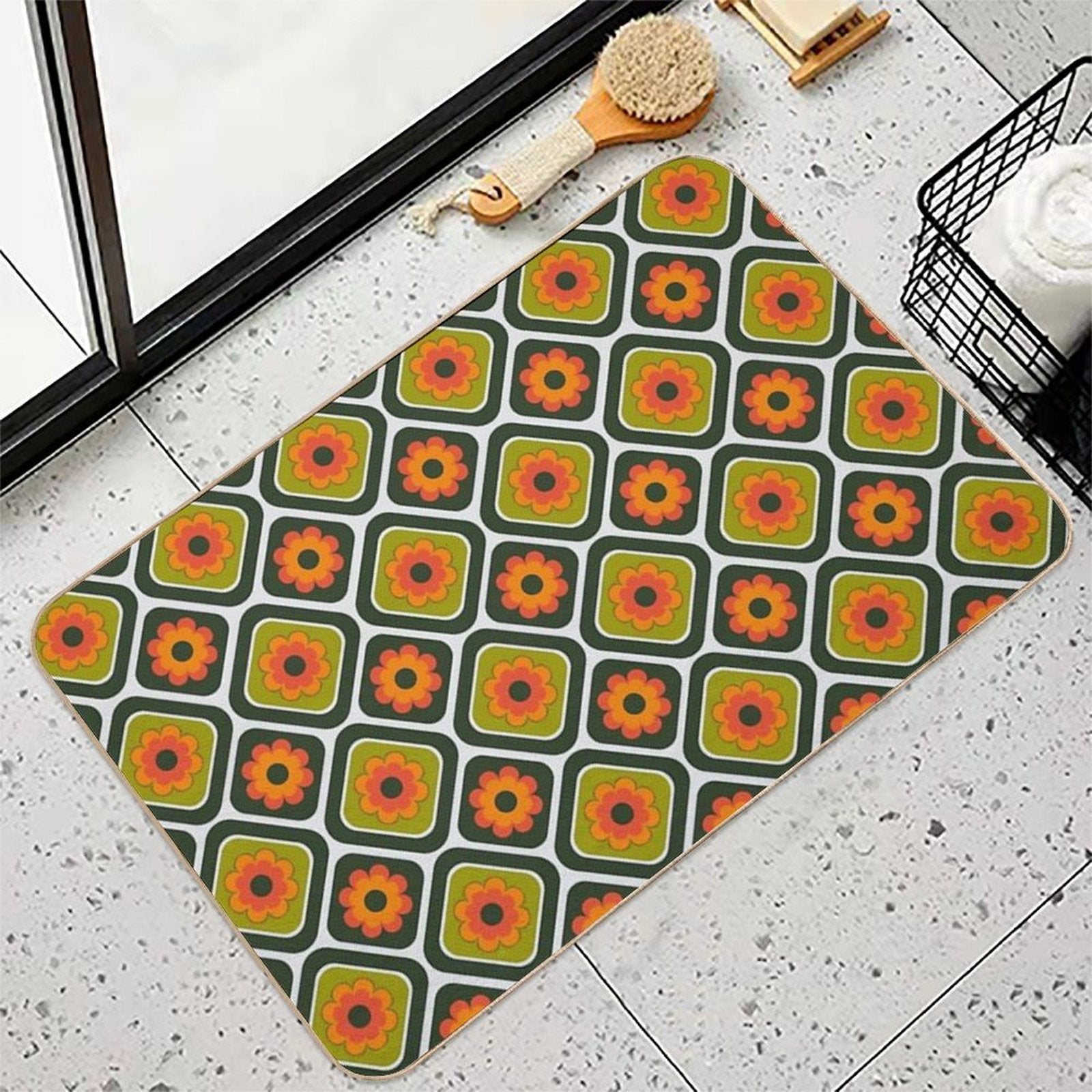 Geometric Floral Retro Durable Bath Mat