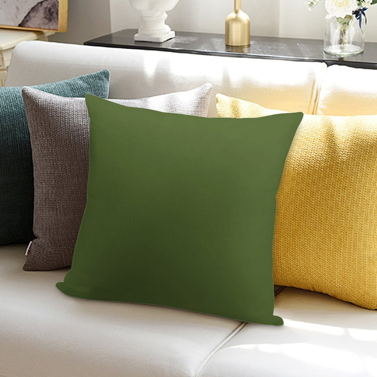 SOLID PLAIN DARK OLIVE GREEN - OVER 100 SHADES OF GREEN ON OZCUSHIONS Soft Luxury Feel Throw Pillow