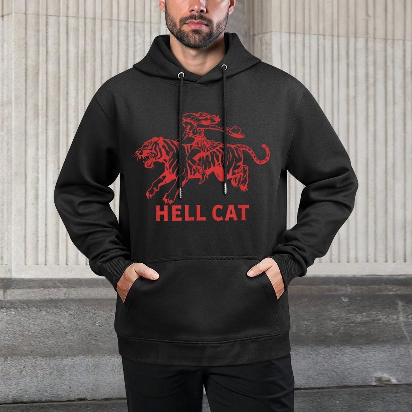 Cowgirl Riding Tiger Hell Cat Vintage Adjustable Hood Hoodie