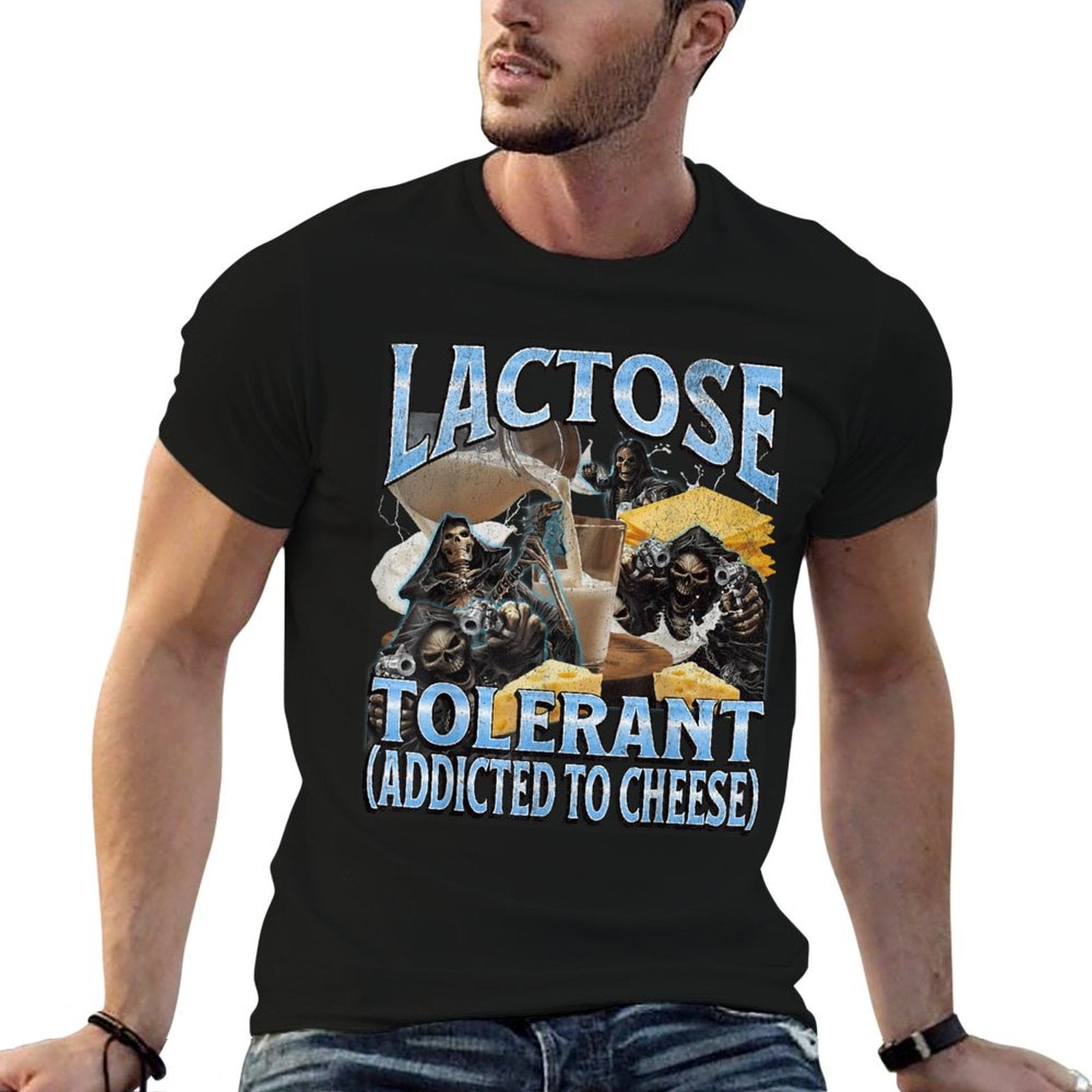 Lactose Tolerant Funny Hard Skeleton Meme Bootleg Graphic  Breathable T-Shirt
