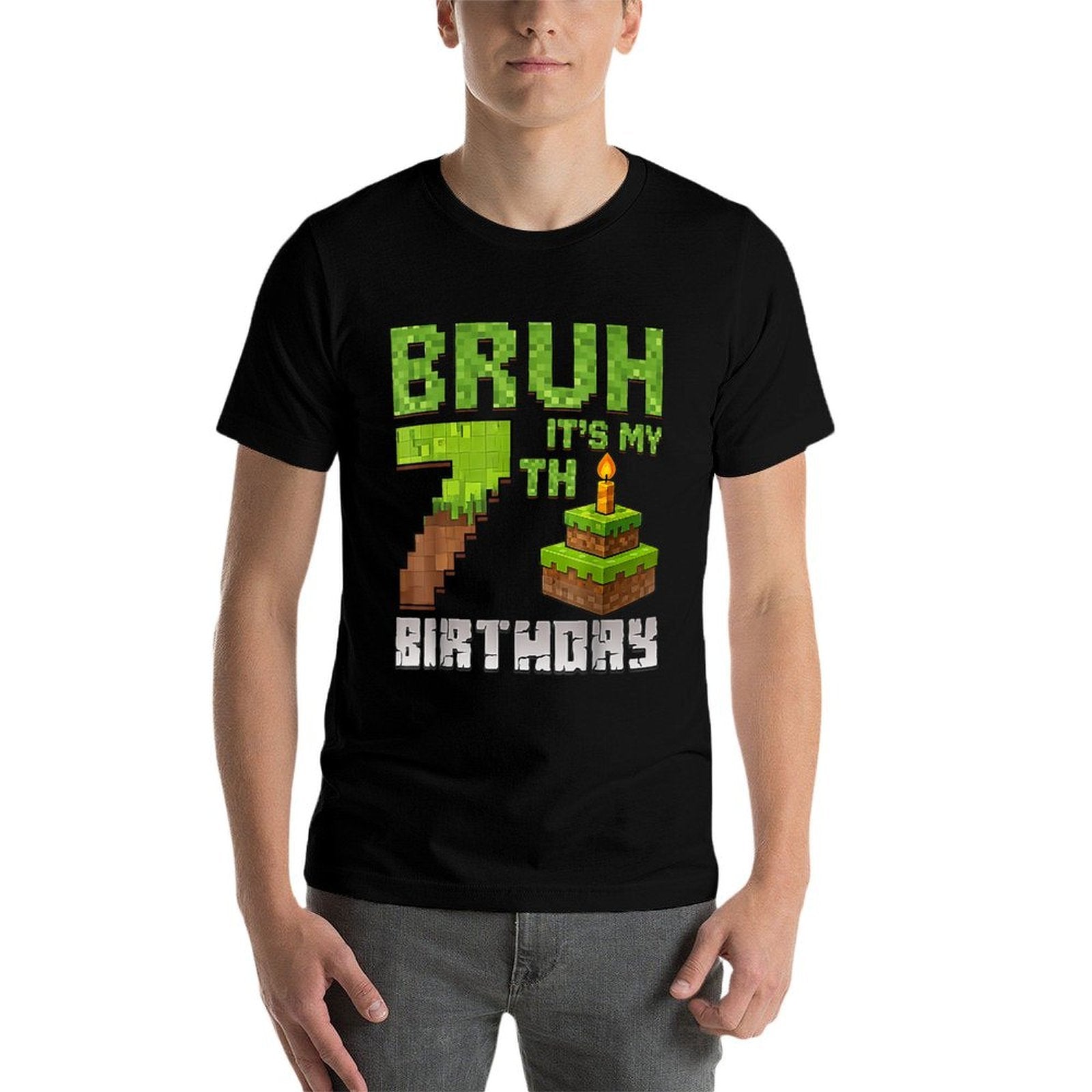 Funny Birthday Boy Kid Bruh Its My 7th Birthday Pixel Game  Wrinkle-resistant T-Shirt