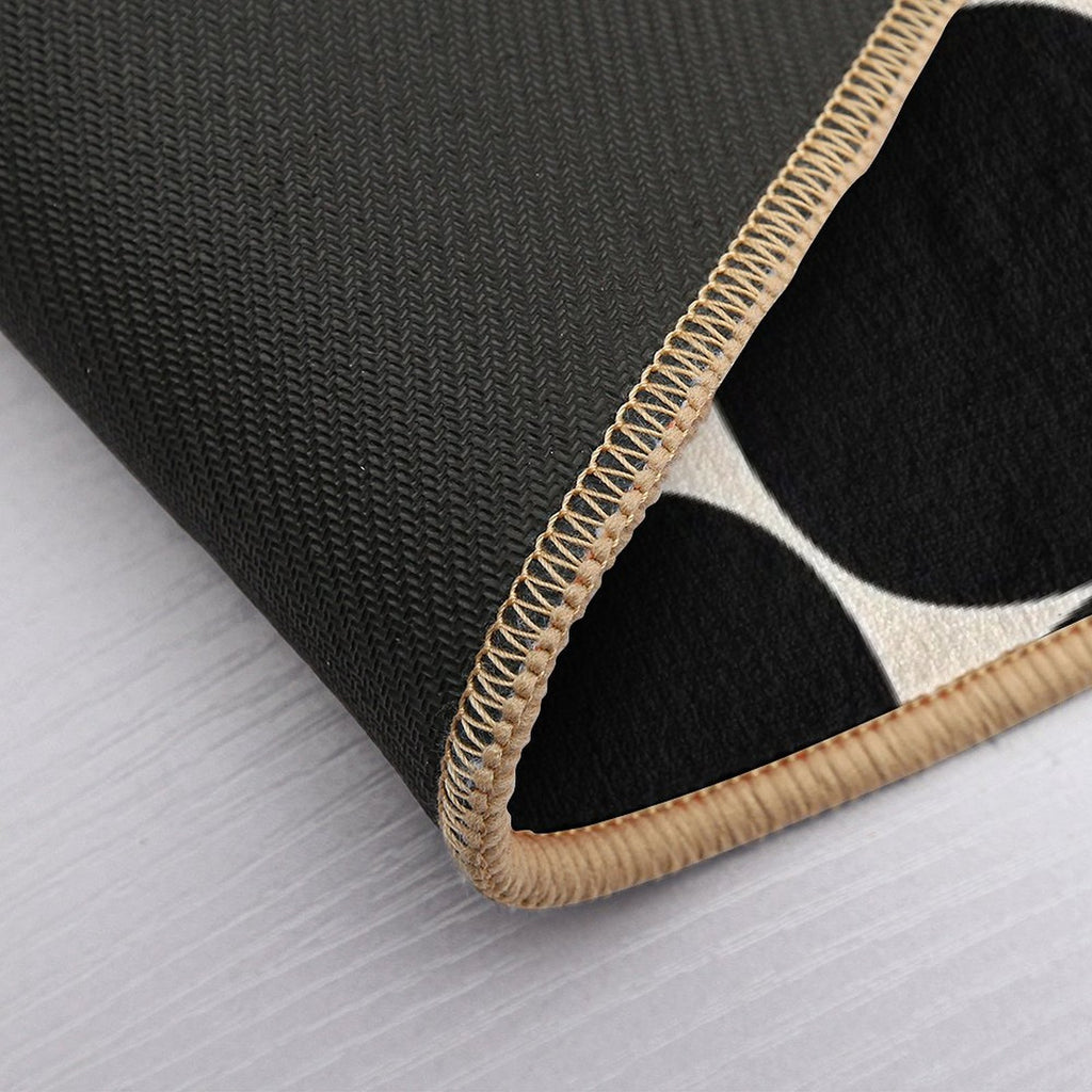 Mid-Century Mod Minimalist Dot Pattern in Black And Almond Cream  Non-Slip Bath Mat