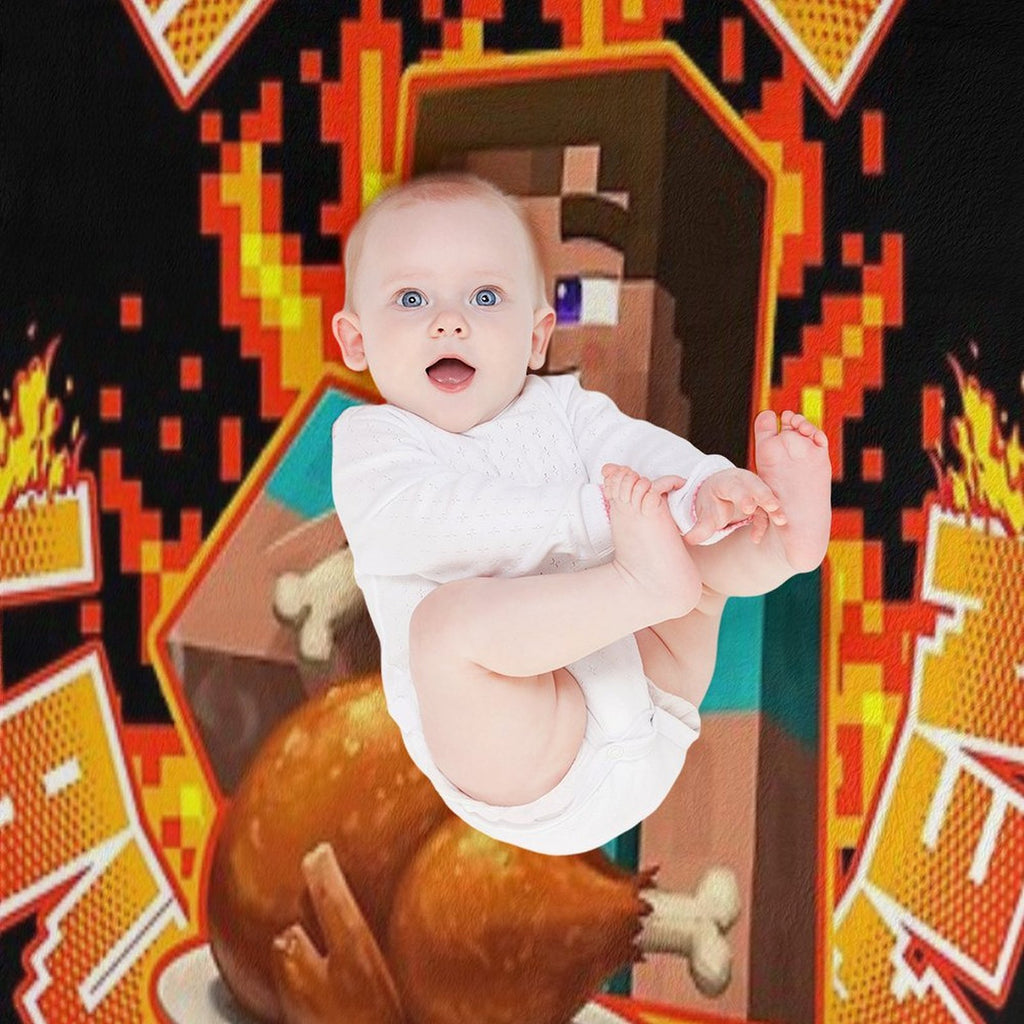Steves Lava Chicken - Steve Eating Hot Lava Chicken Comfort Throw Blanket