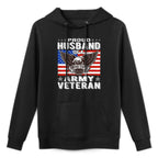 Mens Proud Husband Of A US Army Veteran Patriotic Military Spouse Durable Construction Hoodie
