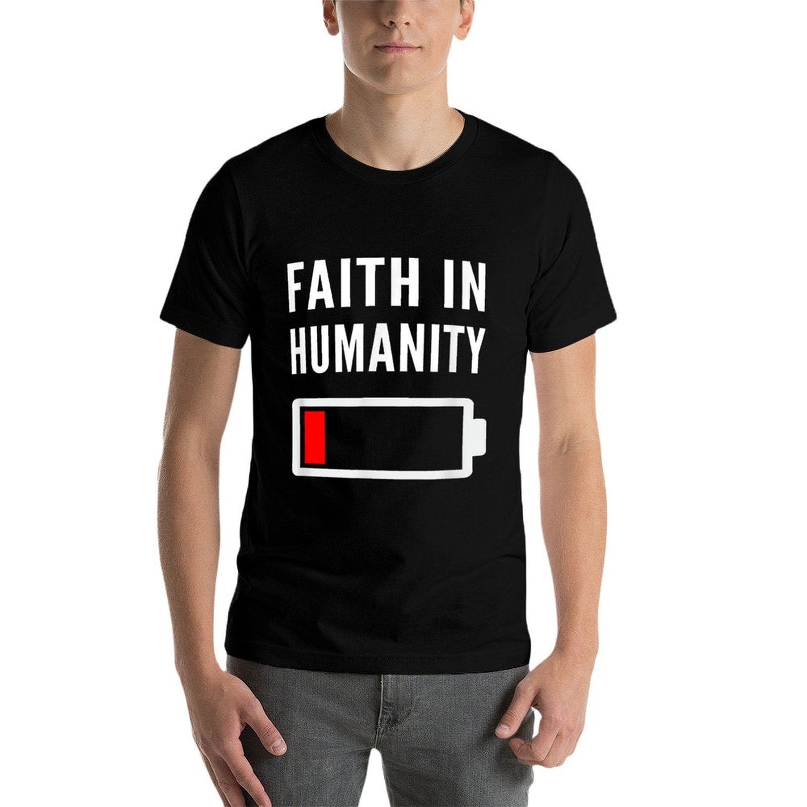 Faith in Humanity Low Battery Pessimistic News Meme Design  Stretchy T-Shirt