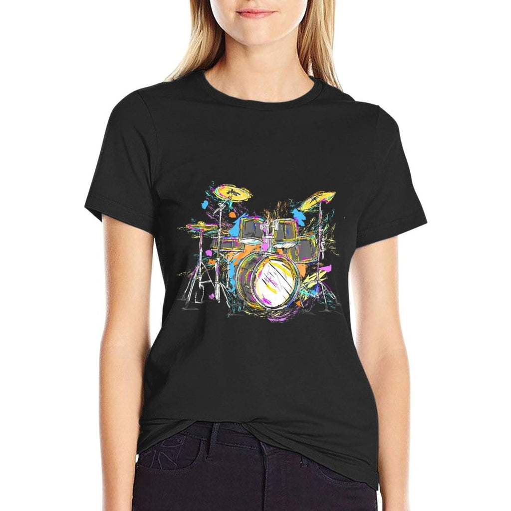 Abstract Art Drums Musician Music Band Throne Noose  Ribbed Collar T-Shirt