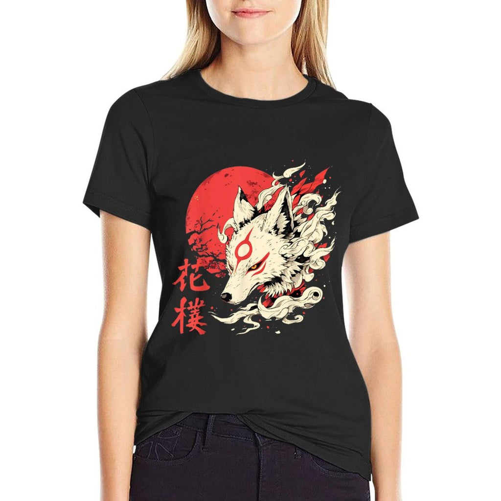 Vintage Animal Funny Fox Retro Okami Basic Meme Japan Style  Rolled Sleeves T-Shirt