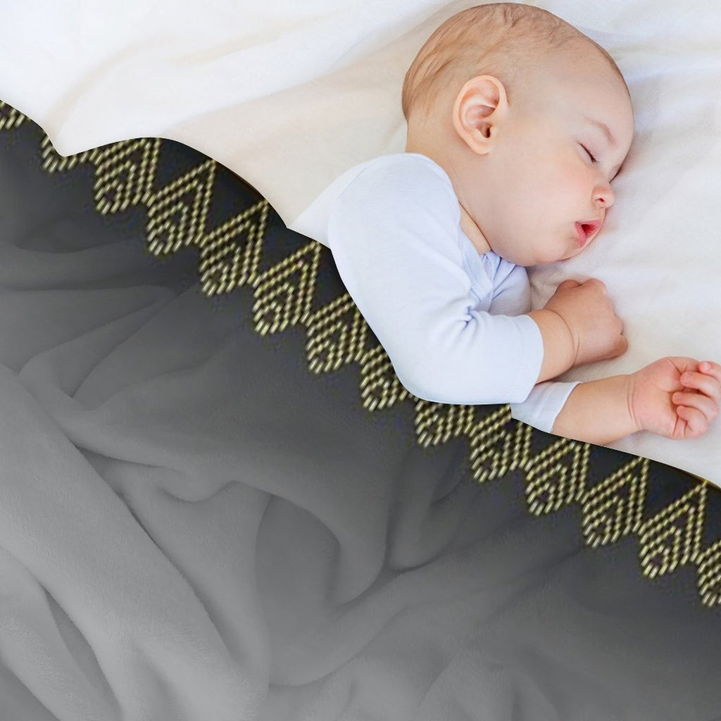 Thai Silk  Gray Black Gold Thai Silk Design  Gray Black Gold Geometric Pattern Machine-washable Throw Blanket