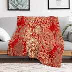 Red And Gold Mandala Pattern Plush Throw Blanket