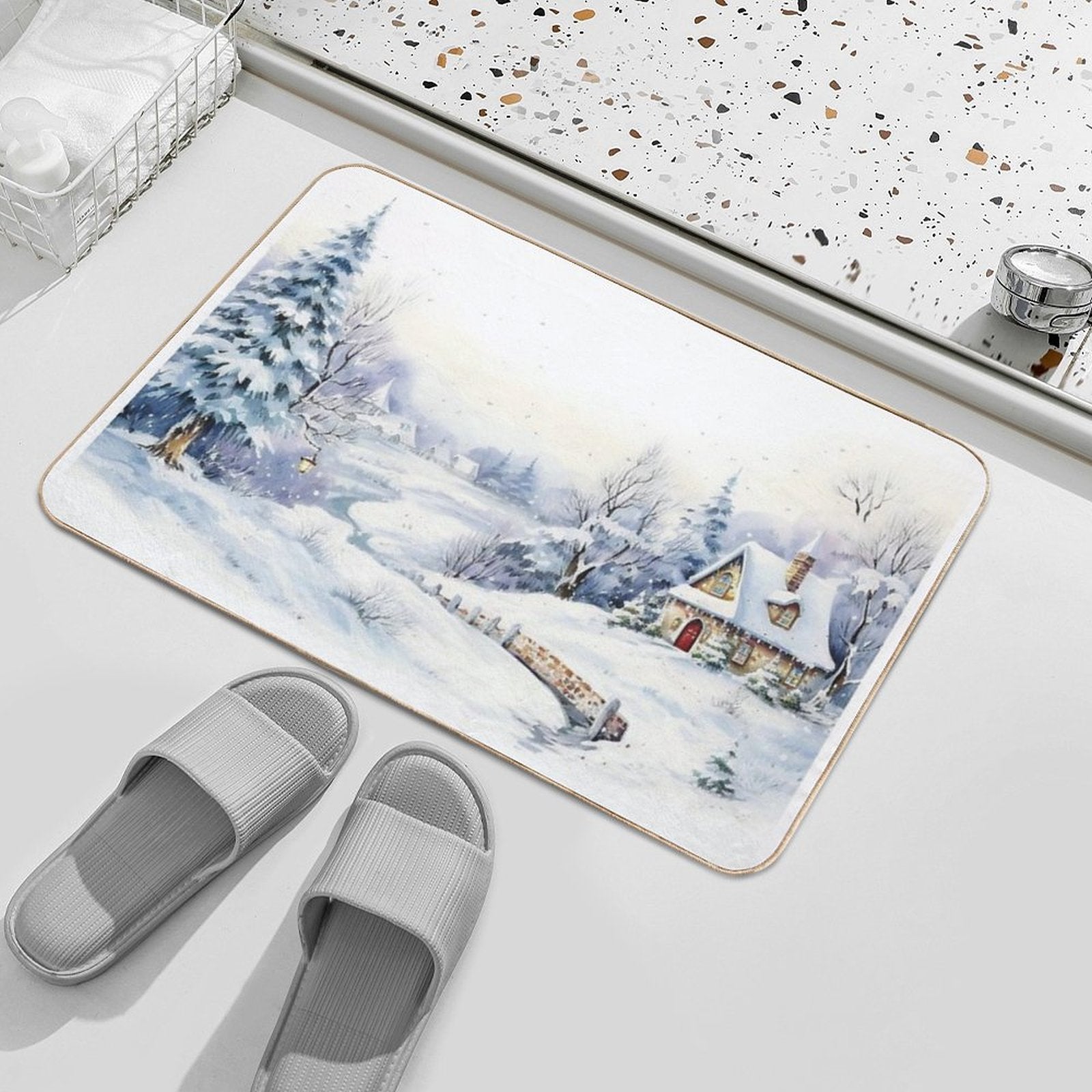 Christmas Snowy Landscape Art  Multi-Purpose Bath Mat